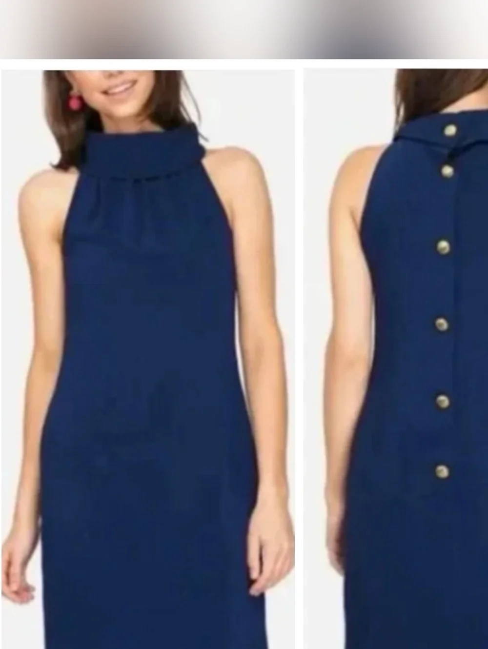 STS Sail to Sable Navy Cowl Neck Sheath Dress Medium Sleeveless Back Button New